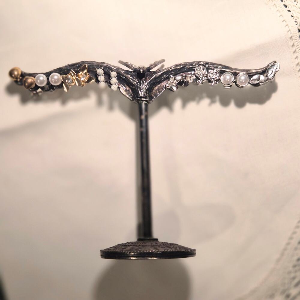 Vintage Sweet Romance‎ USA Pewter Bird Earring Holder Vanity Jewelry Stand Tree